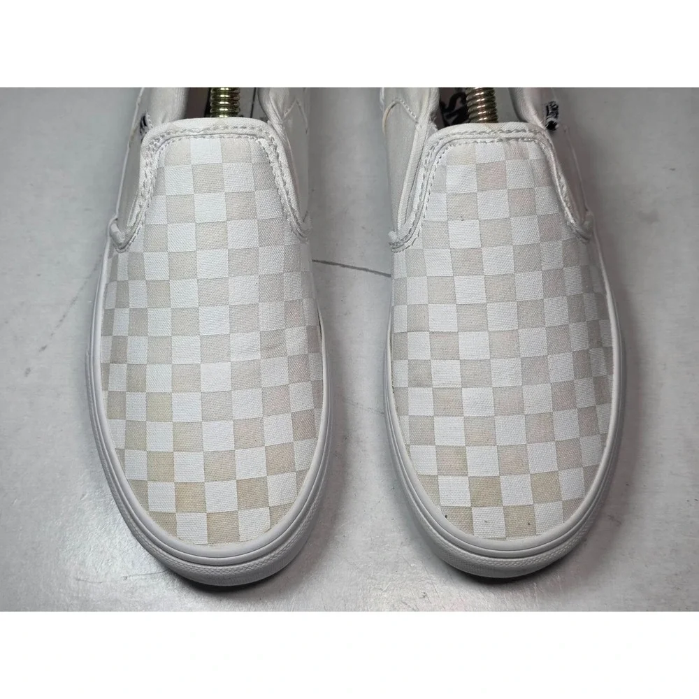 VANS Checkerboard Youth Sneakers Size 4 White Cream Low Top Slip On Shoes 500714